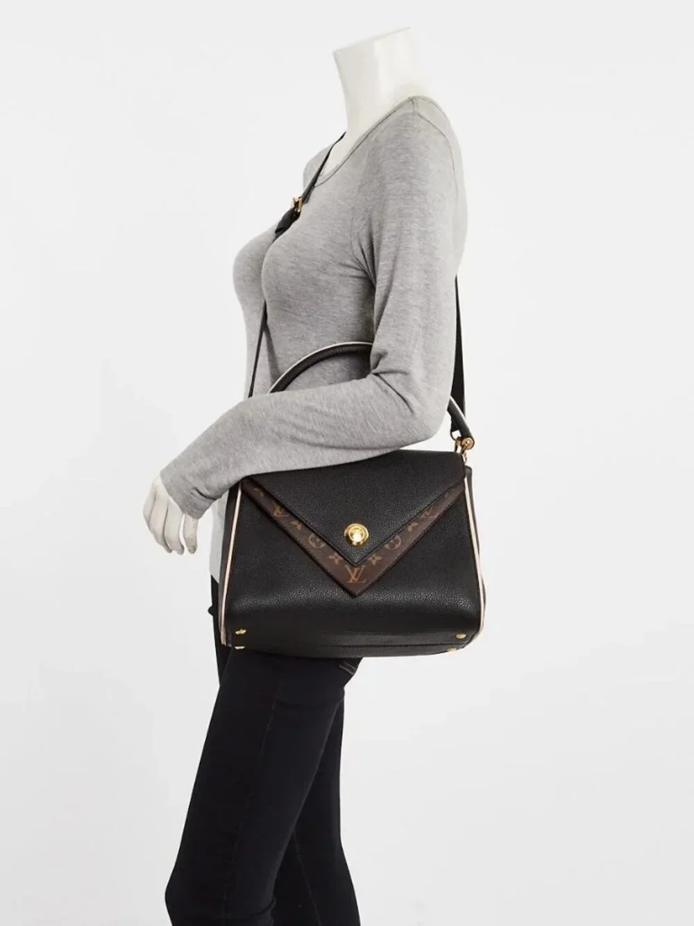 Louis Vuitton Black Leather and Monogram Coated Canvas Double V Bag